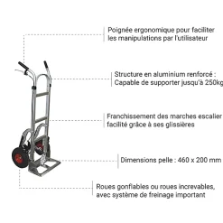 Diable alu avec frein - Roues gonflables - ST250/FM
