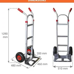 Diable aluminium capacité 250kg - Dossier plat et roues gonflables - ST250N