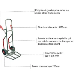 Diable aluminium à pelle rabattable - Charge max 150kg - 815007624