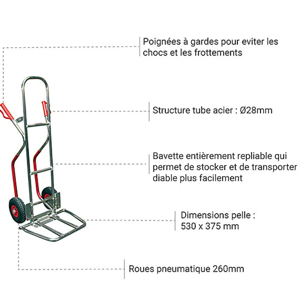 Diable aluminium à pelle rabattable - Charge max 150kg - 815007624