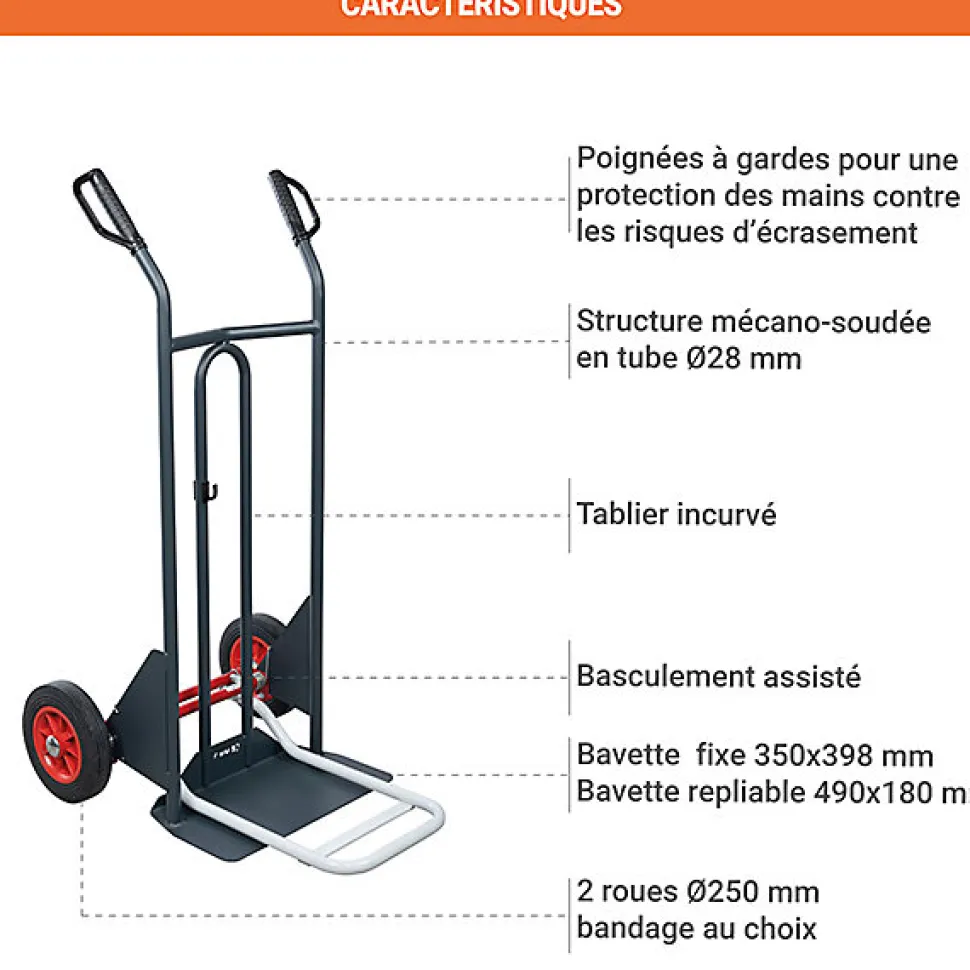 Diable basculement assisté - Roues increvables - Charge max 150kg - 810302122