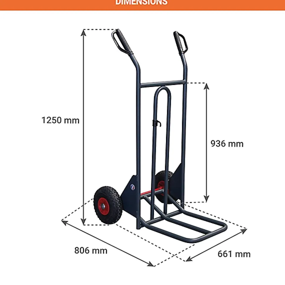 Diable basculement assisté - Roues caoutchouc - Charge max 350kg - 810301120