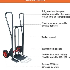 Diable basculement assisté - Roues caoutchouc - Charge max 350kg - 810312120