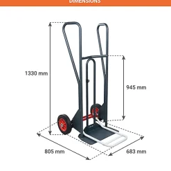 Diable basculement assisté - Roues caoutchouc - Charge max 350kg - 810312120