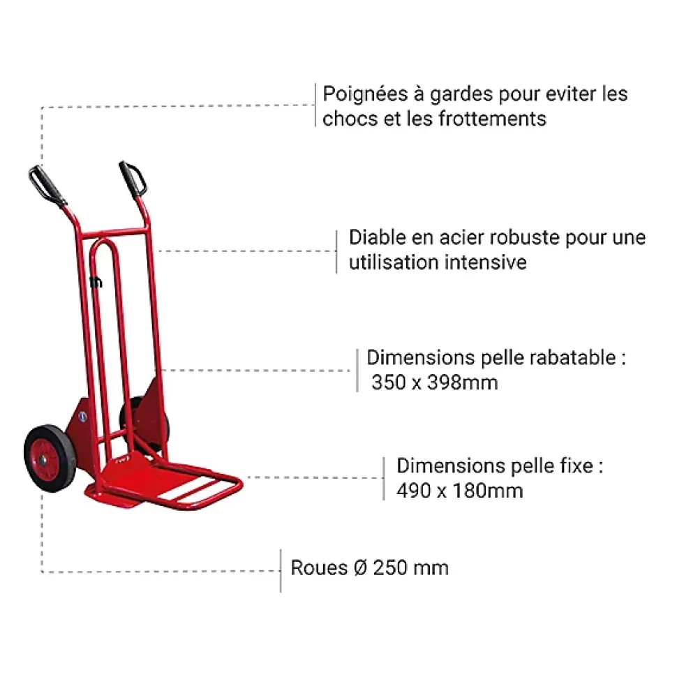Diable bavette pliante et fixe 250kg - Roues increvables - 810202022