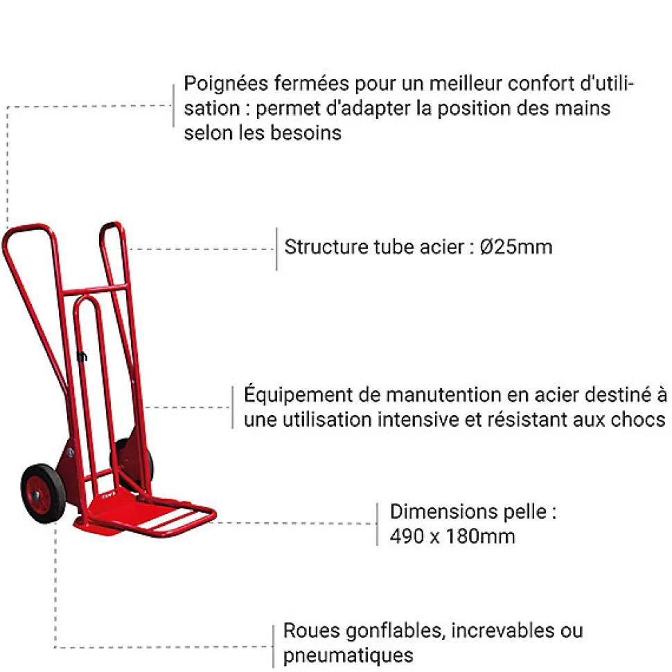 Diable bavette pliante et fixe 250kg - Roues caoutchouc - 810212020