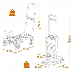 Diable, chariot 2 en 1 pliable 4 roues - Charge 137 kg - Linxor