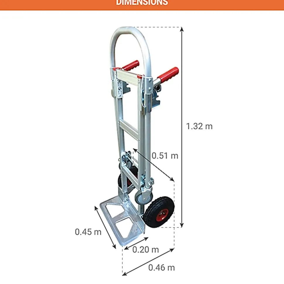 Diable chariot aluminium - Charge 250kg / 350kg - Roues increvables - STC2-RINC
