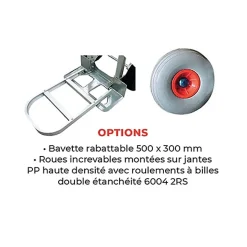 Diable chariot aluminium - Charge max 250kg / 350kg - Roues gonflables - STC2