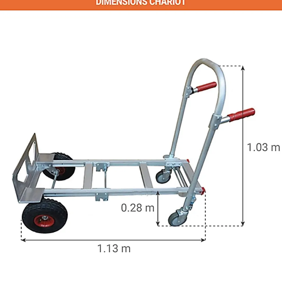 Diable chariot aluminium - Charge max 250kg / 350kg - Roues gonflables - STC2