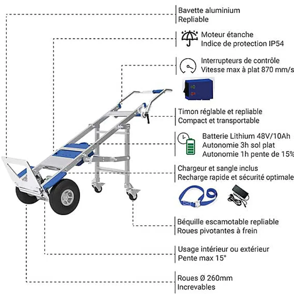 Diable chariot motorisé - Ultra compact - Charge 170kg - LFG170