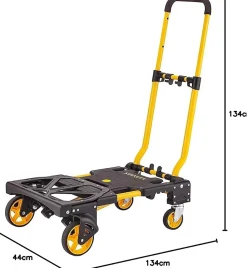 Diable 2en1 Pliable Déménagement (70kg) et Chariot de Transport (137kg) Roues Solides, Plastique,Acier Résistant