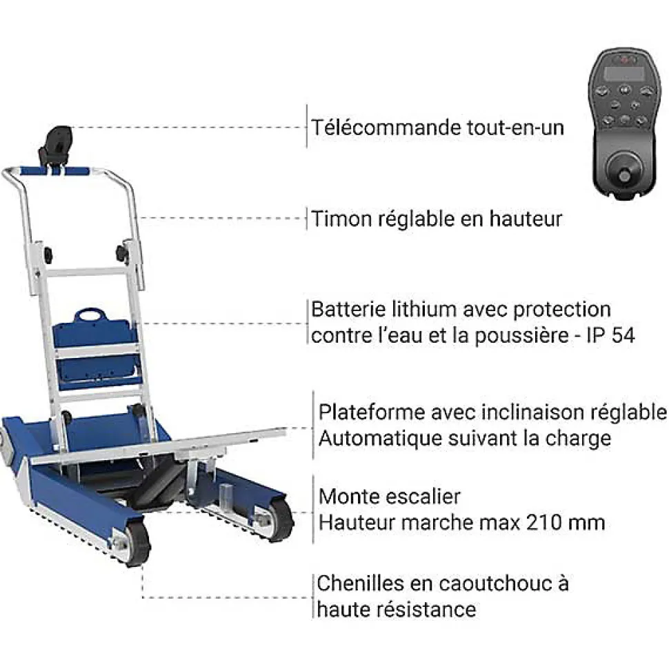 Diable électrique escalier - Plateau 650x520mm - Charge max 310kg - CT310