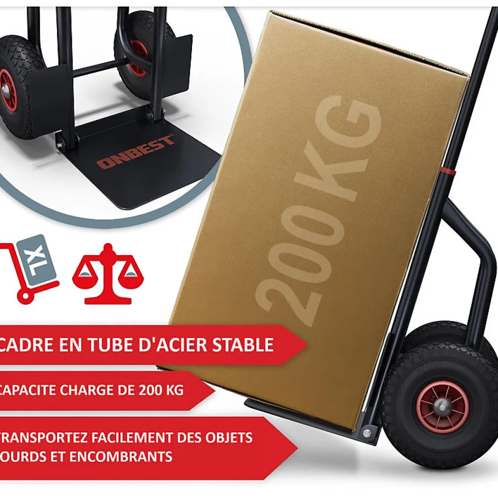 Diable pliable Chariot de transport charge max.200kg Hauteur réglable