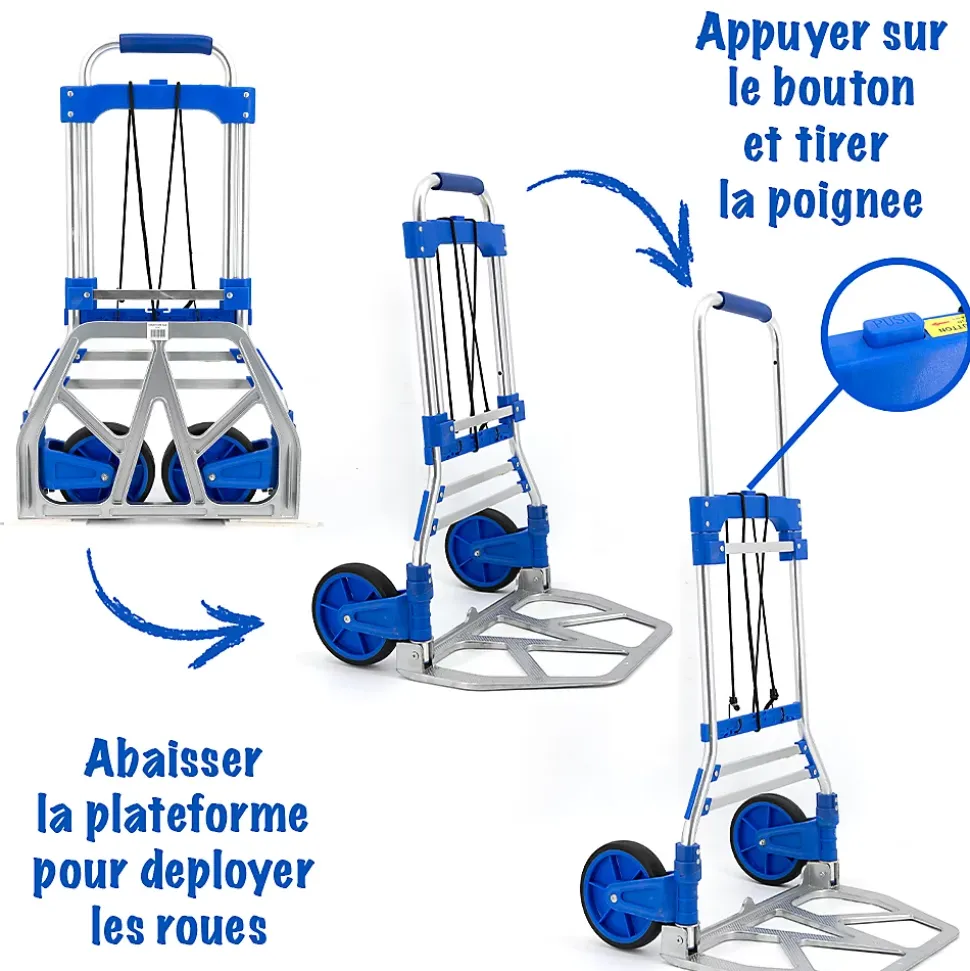 Diable pliable en aluminium réglable en hauteur Chariot charge transport 90 kg