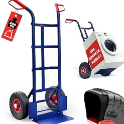 Diable Pliable 200kg Chariot de Transport avec Roues Pneumatiques, Acier Résistant Idéal pour Déménagement et Manutention