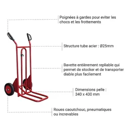 Diable pliant charge 250kg - Roues increvables - 810201022