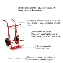 Diable porte bouteille 2 places - Roues pneumatiques - DBAB31GON