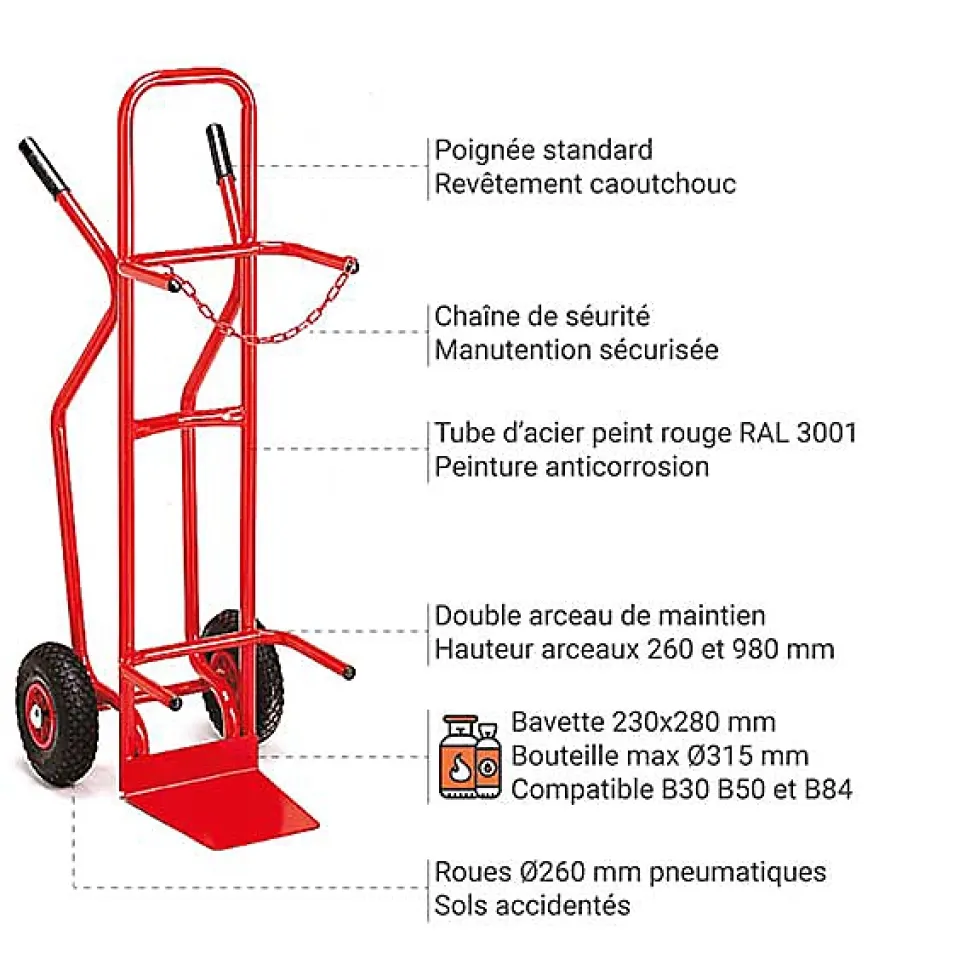 Diable porte bouteille B84 (84L) - Roues pneumatiques - DBUB21GON