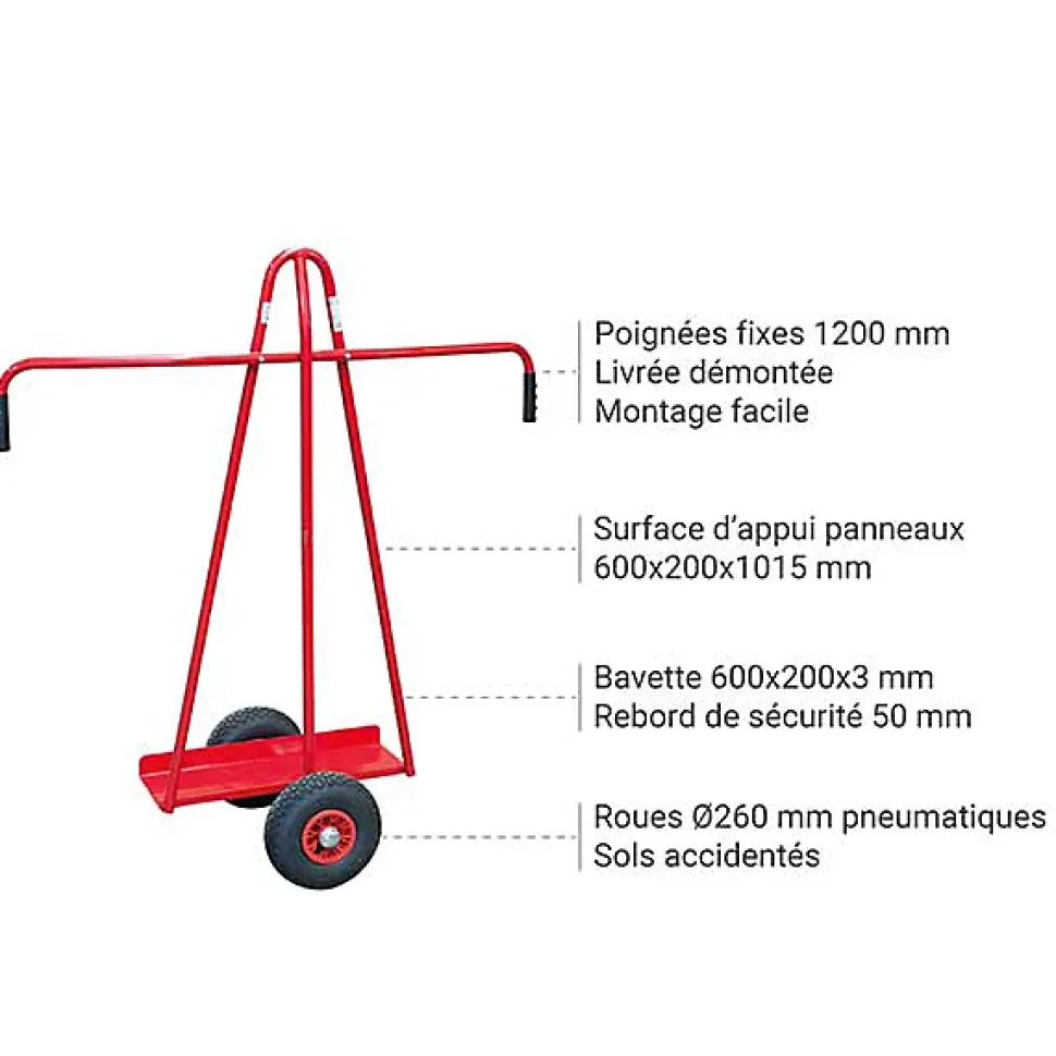 Diable porte panneaux 300kg - Roues pneumatiques - 800009756
