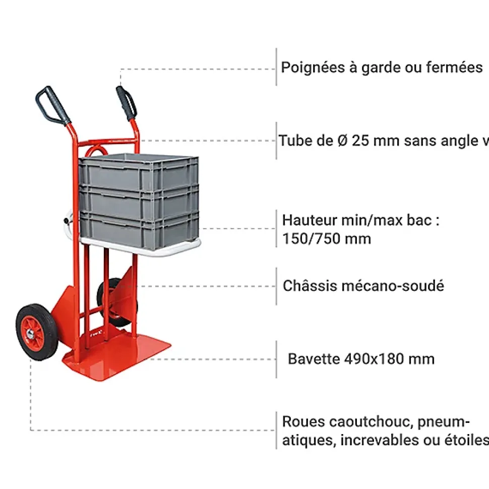 Diable porte-bacs - Roues increvables - Charge max 250kg - 810005348