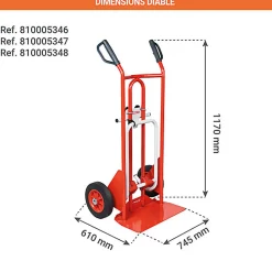 Diable porte-bacs - Roues pneumatiques - Charge max 250kg - 810005347