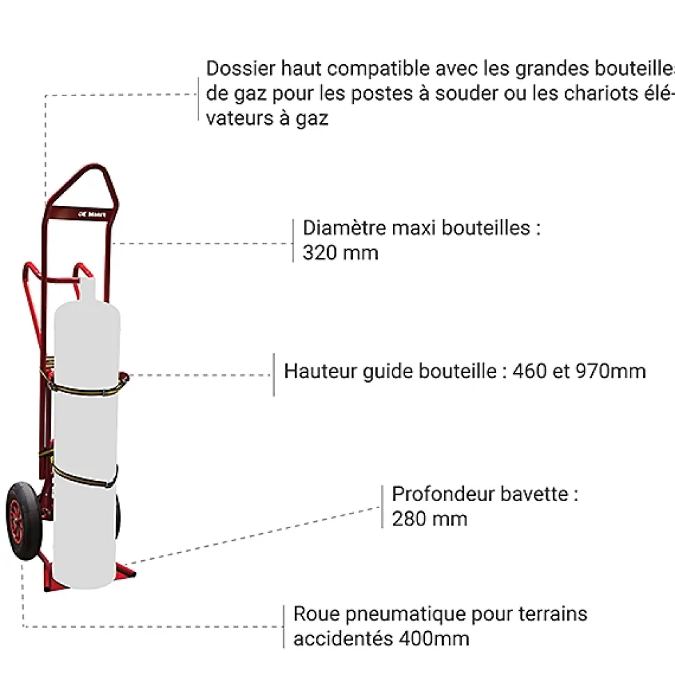 Diable porte-bouteille élingable - 1 grande bouteille B20 / B40 / B50 / B84 - Charge max 250kg - 810008294