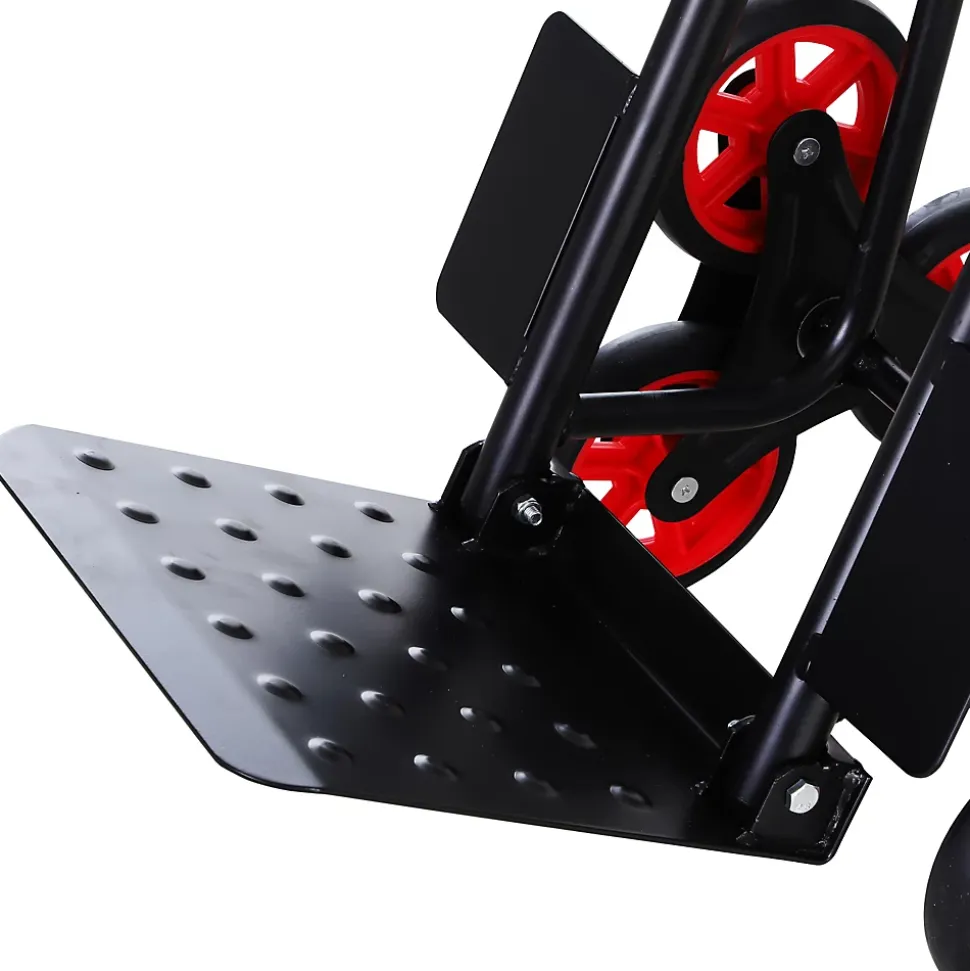 Diable pour escalier 6 roues diable repliable extensible 150 Kg - chariot pliable acier noir rouge