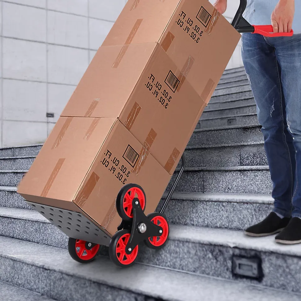 Diable pour escalier 6 roues diable repliable extensible 150 Kg - chariot pliable acier noir rouge