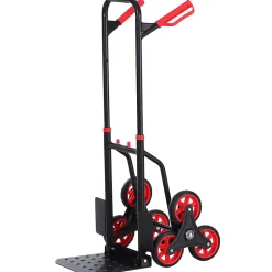 Diable pour escalier 6 roues diable repliable extensible 150 Kg - chariot pliable acier noir rouge