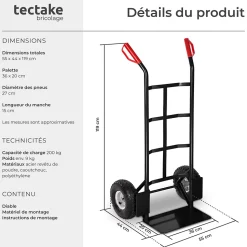 Diable rigide avec Châssis en acier Capacité de charge maximale 200 kg