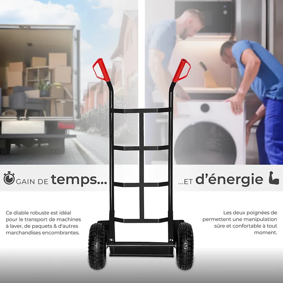 Diable rigide avec Châssis en acier Capacité de charge maximale 200 kg
