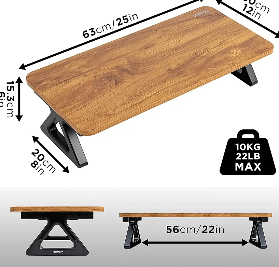 DM06-1 AW Rehausseur d'écran 62 x 30 cm Support pour moniteur Rehausse de 13,5 cm Espace ergonomique Rangement Duronic