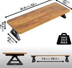 DM06-2 AW Rehausseur d'écran 82 x 30 cm Support pour moniteur Rehausse de 13,5 cm Espace ergonomique Rangement Duronic