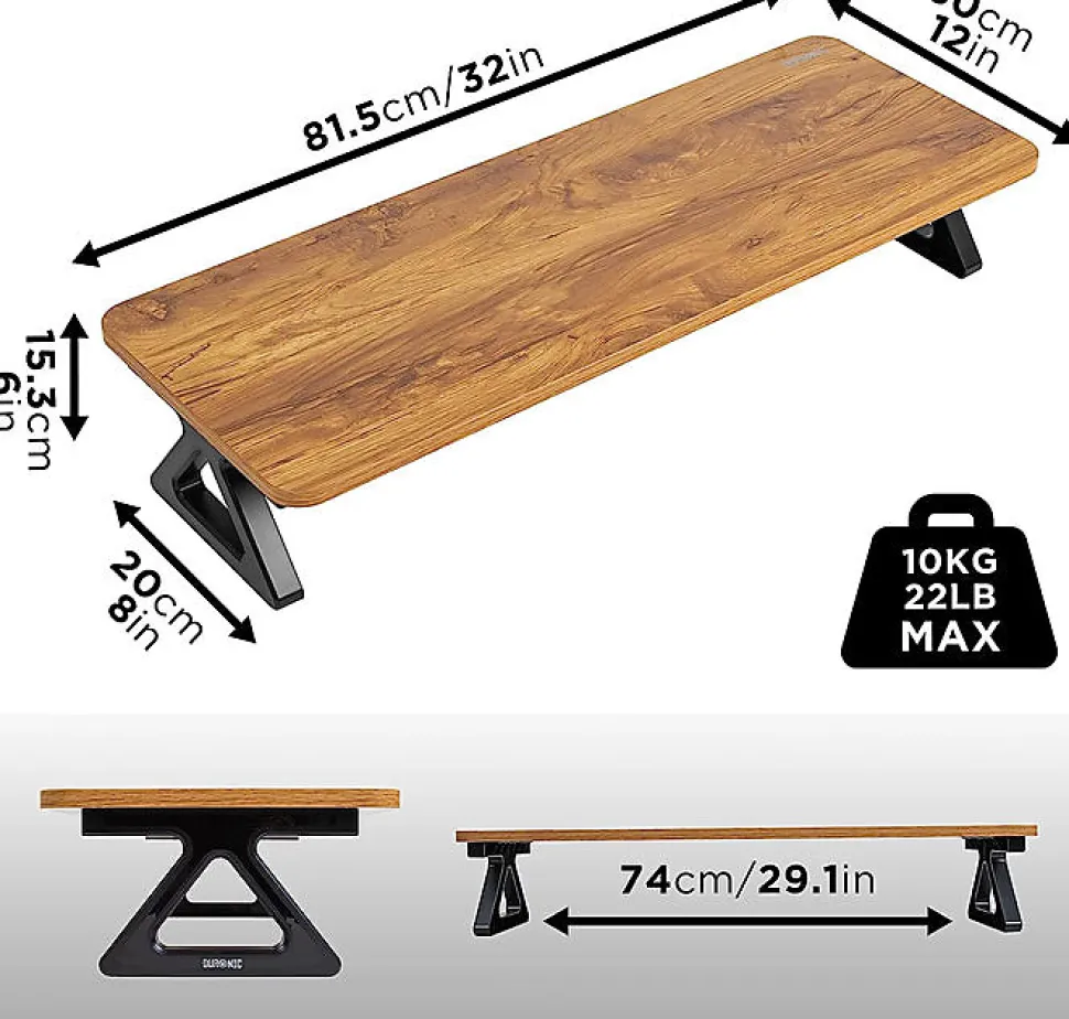 DM06-2 AW Rehausseur d'écran 82 x 30 cm Support pour moniteur Rehausse de 13,5 cm Espace ergonomique Rangement Duronic