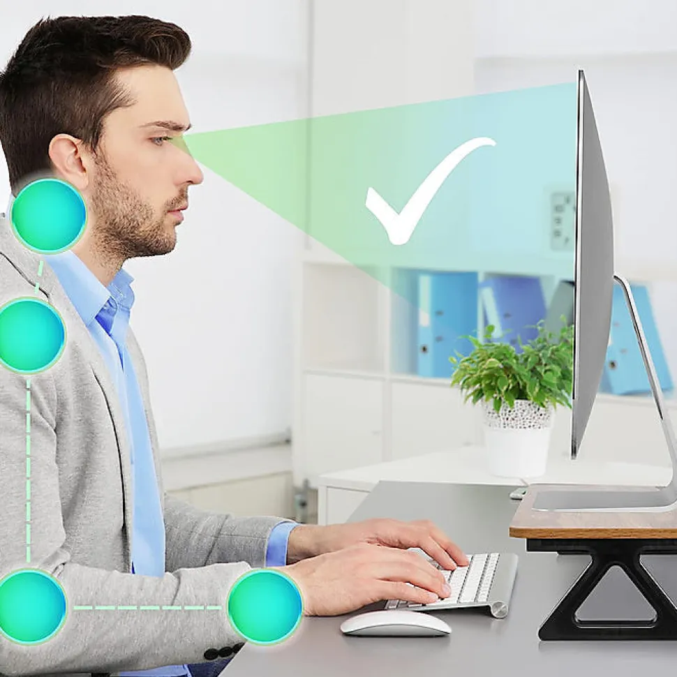 DM06-2 AW Rehausseur d'écran 82 x 30 cm Support pour moniteur Rehausse de 13,5 cm Espace ergonomique Rangement Duronic