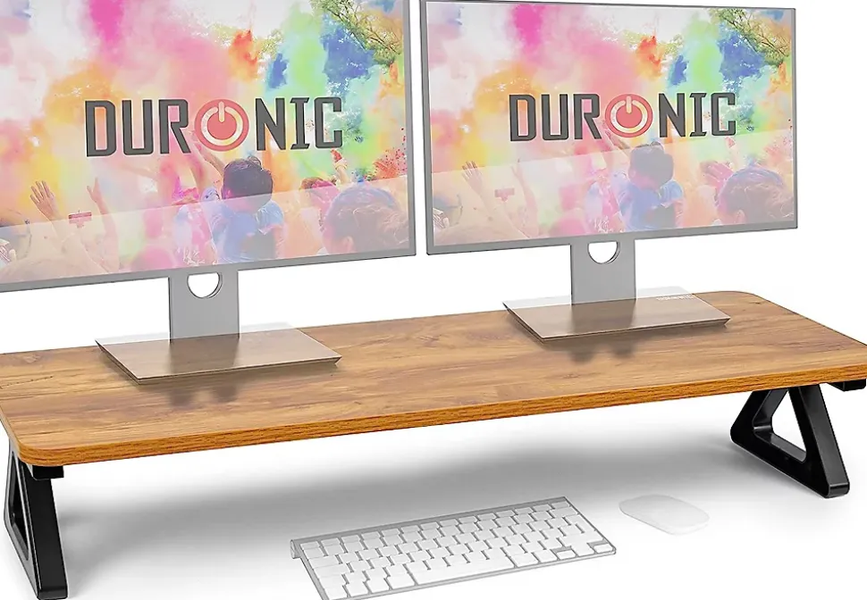 DM06-2 AW Rehausseur d'écran 82 x 30 cm Support pour moniteur Rehausse de 13,5 cm Espace ergonomique Rangement Duronic