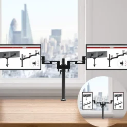 DM352 BK Support 2 écrans PC à pince pour bureau Bras de moniteur Rotatif Inclinable Pivotant Compatible VESA 75 100 Duronic