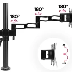 DM352 BK Support 2 écrans PC à pince pour bureau Bras de moniteur Rotatif Inclinable Pivotant Compatible VESA 75 100 Duronic