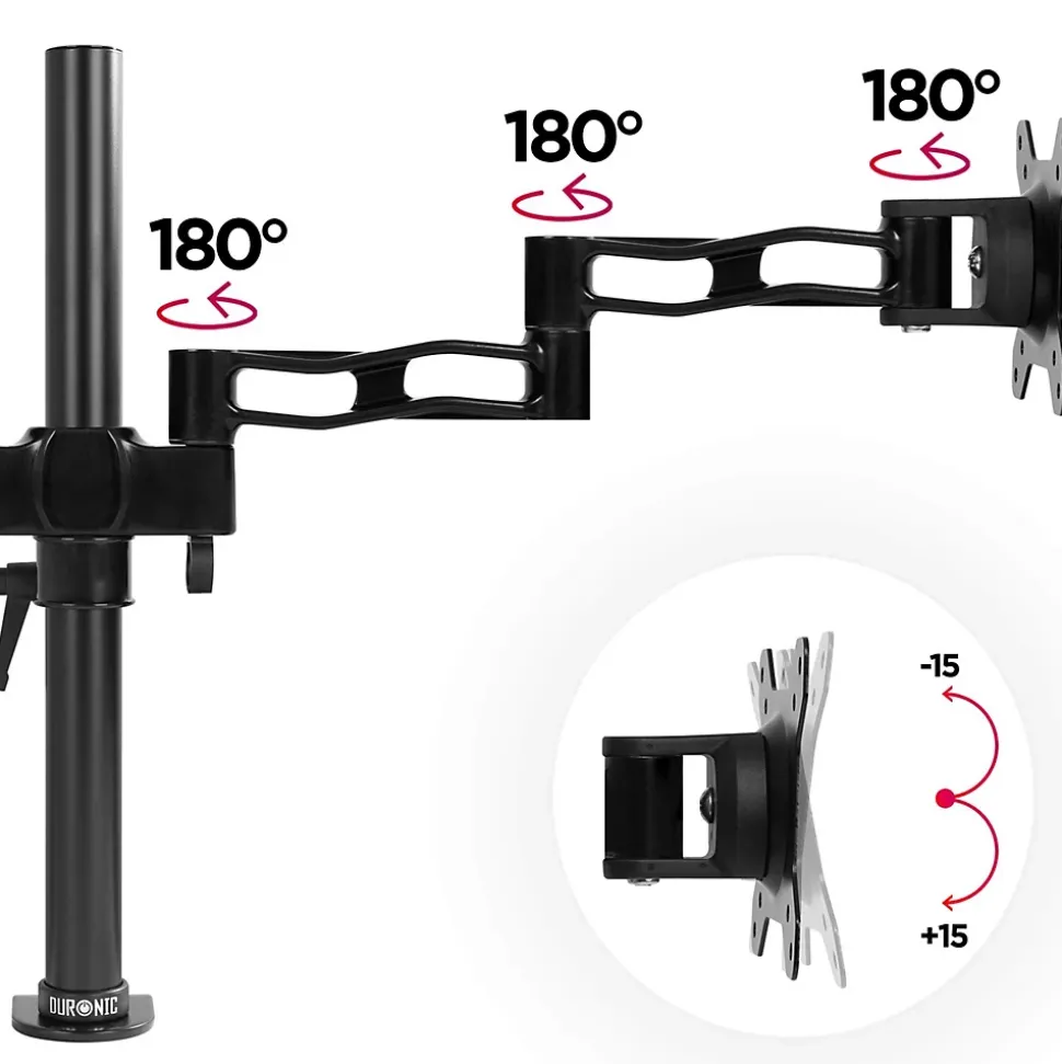 DM352 BK Support 2 écrans PC à pince pour bureau Bras de moniteur Rotatif Inclinable Pivotant Compatible VESA 75 100 Duronic