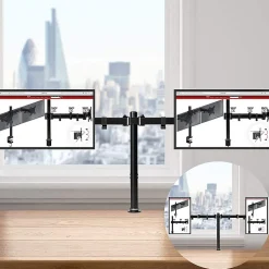 DM152 Support 2 écrans PC à pince pour bureau Bras de moniteur Rotatif Inclinable Pivotant Compatible VESA 75 100 Duronic
