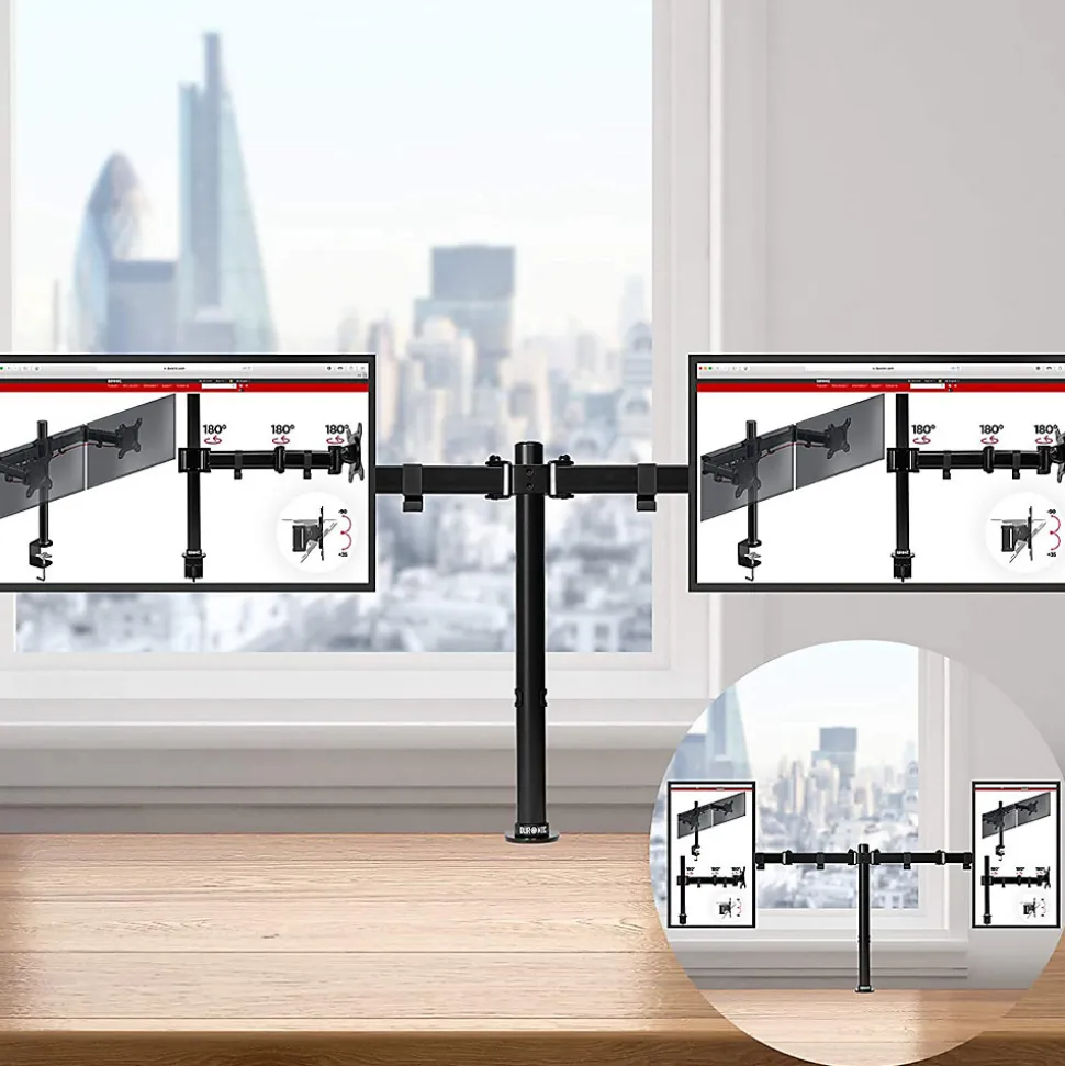 DM152 Support 2 écrans PC à pince pour bureau Bras de moniteur Rotatif Inclinable Pivotant Compatible VESA 75 100 Duronic