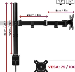 DM152 Support 2 écrans PC à pince pour bureau Bras de moniteur Rotatif Inclinable Pivotant Compatible VESA 75 100 Duronic
