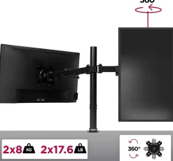DM152 Support 2 écrans PC à pince pour bureau Bras de moniteur Rotatif Inclinable Pivotant Compatible VESA 75 100 Duronic