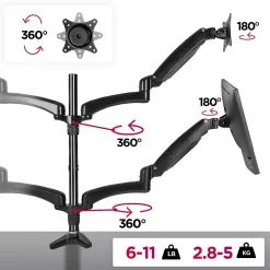 DM554 Support 4 écrans PC à pince pour bureau Bras de moniteur Rotatif Inclinable Pivotant Compatible VESA 75 100 Duronic