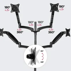 DM554 Support 4 écrans PC à pince pour bureau Bras de moniteur Rotatif Inclinable Pivotant Compatible VESA 75 100 Duronic