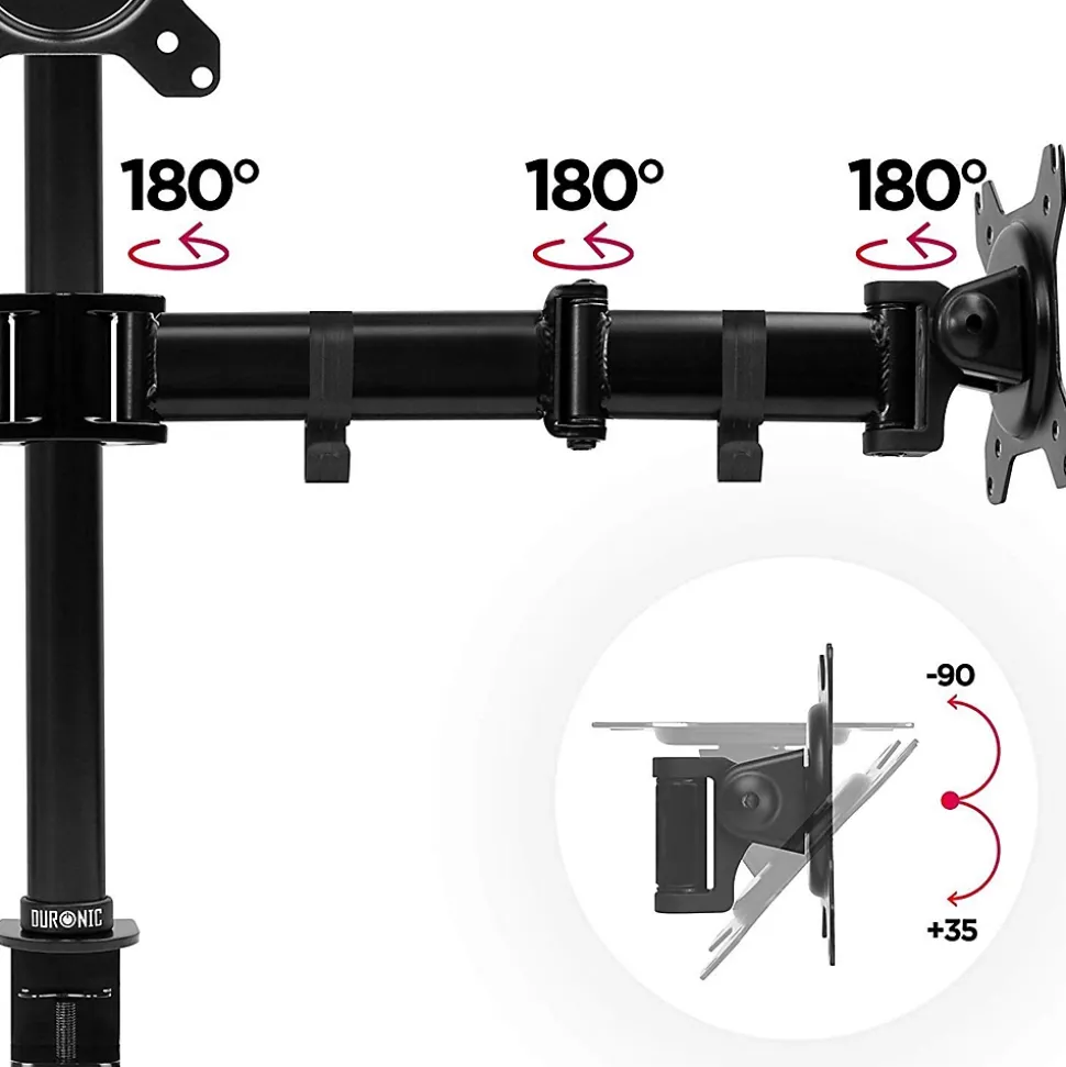 DM253 Support 3 écrans PC à pince pour bureau Bras de moniteur Rotatif Inclinable Pivotant Compatible VESA 75 100 Duronic