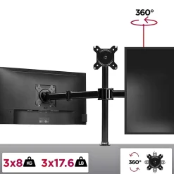 DM253 Support 3 écrans PC à pince pour bureau Bras de moniteur Rotatif Inclinable Pivotant Compatible VESA 75 100 Duronic