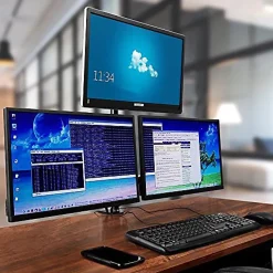 DM253 Support 3 écrans PC à pince pour bureau Bras de moniteur Rotatif Inclinable Pivotant Compatible VESA 75 100 Duronic