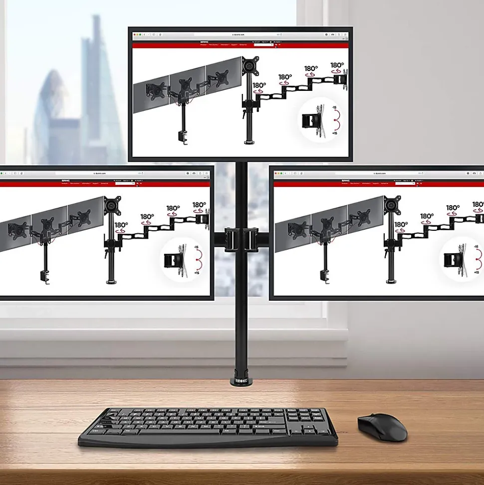 DM253 Support 3 écrans PC à pince pour bureau Bras de moniteur Rotatif Inclinable Pivotant Compatible VESA 75 100 Duronic